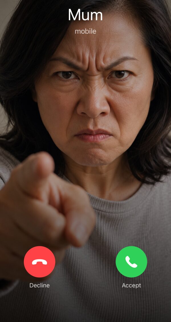 Mother Tongue incoming call screen from Mum, Decline and Accept